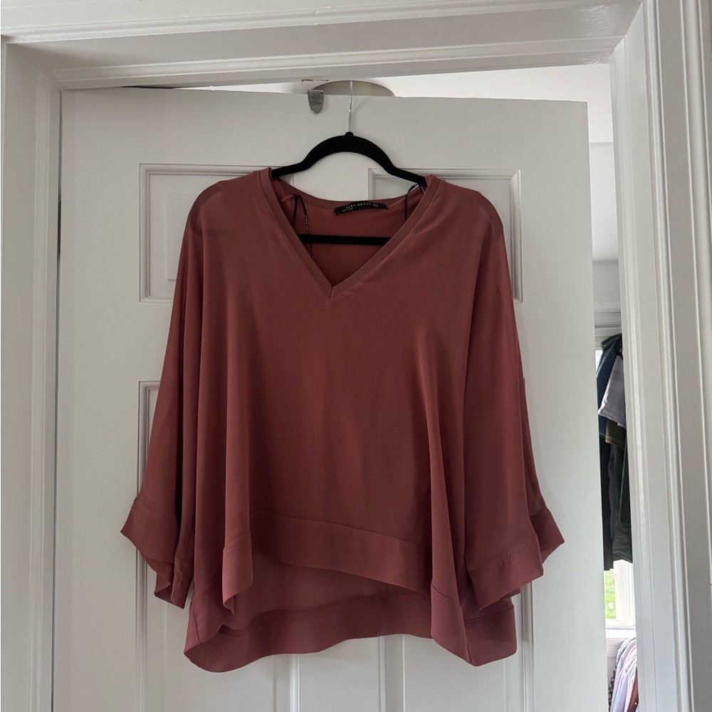 Zara Dusty Rose V-Neck Blouse